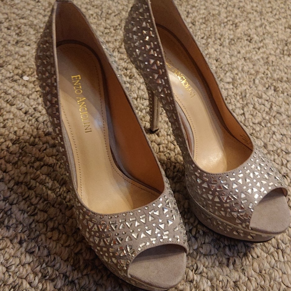 Swarovski Crystal Light Grey Silver heels